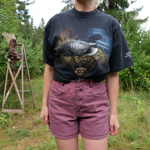 Vintage Wildlife Graphic Crewneck T-Shirt 1990s Loon Bird Canadian Retro Tee - Picture 2 of 10